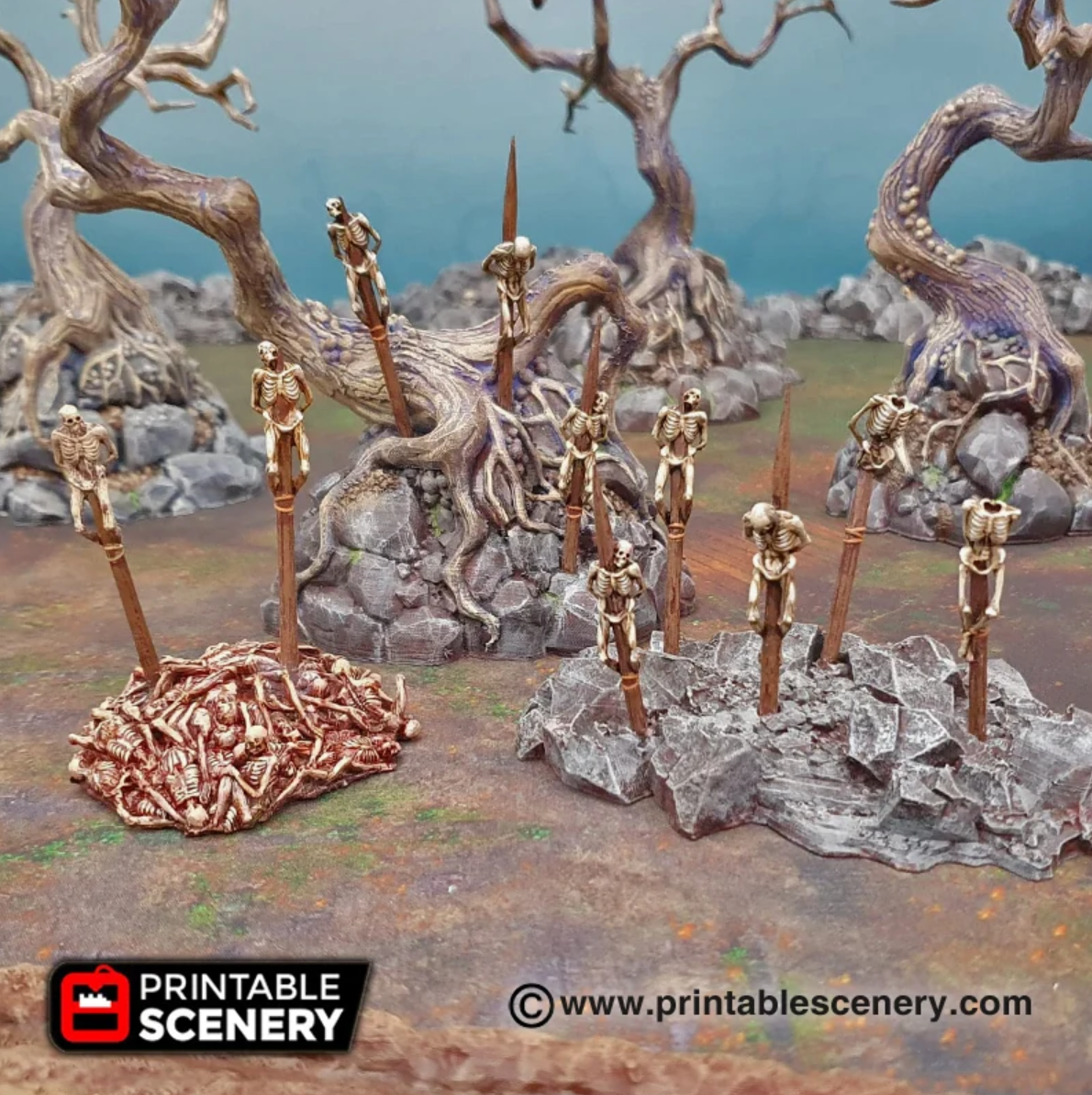 Impaled Skeletons - 28mm 32mm 40mm 54mm 75mm Printable Scenery Shadowfey Wilds Terrain Wargaming D&D DnD Pathfinder