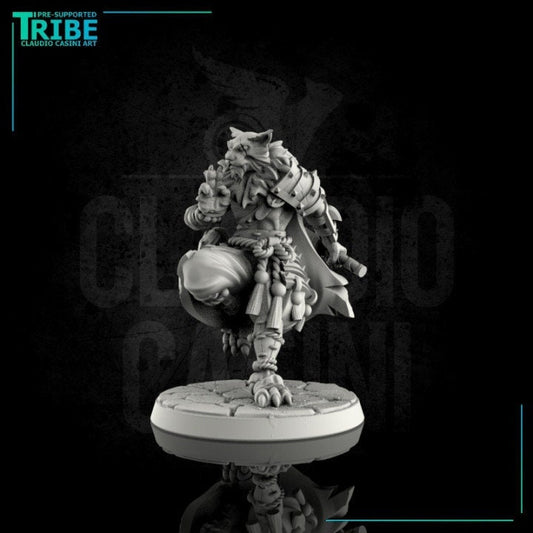 Male Felinid Ranger Warrior with Katana - by Claudio Casini Art | 28/32mm scale | DnD | Dungeons & Dragons | Pathfinder | Warhammer