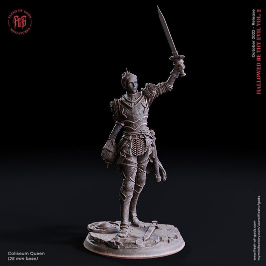 The Coliseum Queen | Flesh of Gods | Hero | 3D Printed Resin Miniature | Dungeons and Dragons | Pathfinder | Tabletop Role Playing | D&D