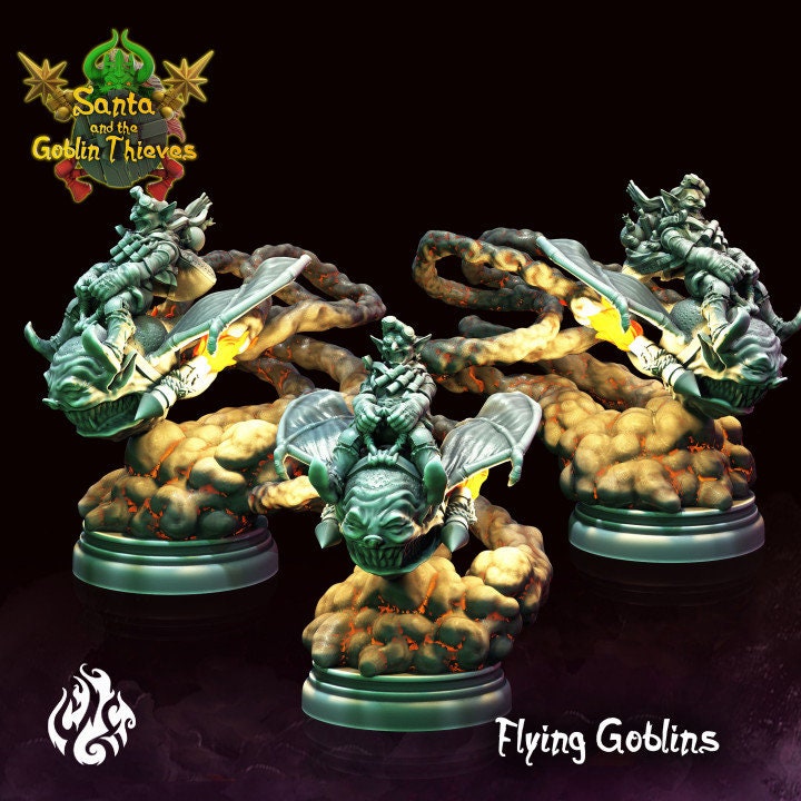 Flying Goblin Bombers on Squigs - by Crippled God Foundry | Christmas Collection | Santa and the Goblin Thieves | DnD | Dungeons & Dragons