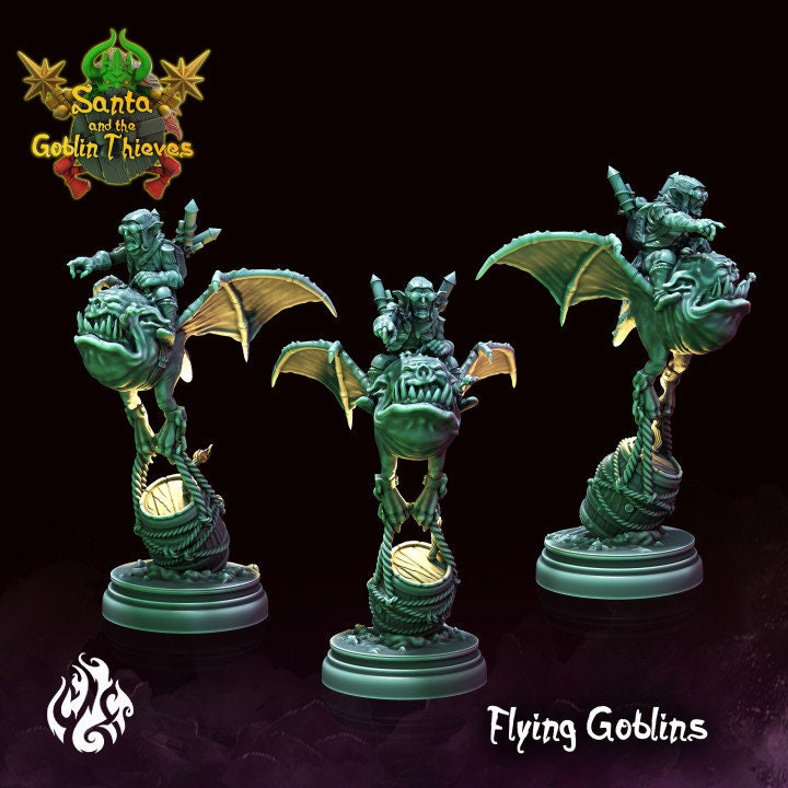 Flying Goblin Bombers on Squigs - by Crippled God Foundry | Christmas Collection | Santa and the Goblin Thieves | DnD | Dungeons & Dragons