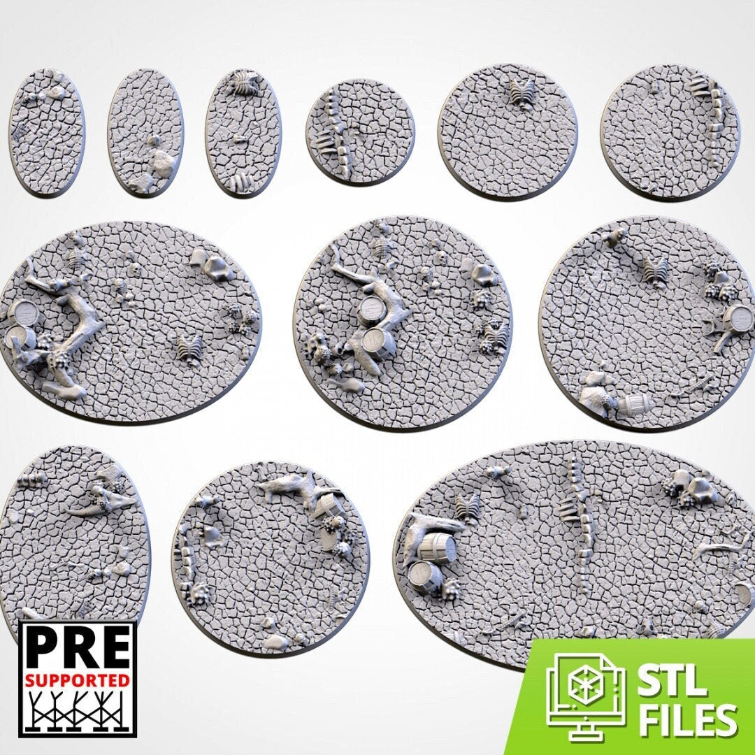 Cracked Desert Round Wargaming Bases | 25mm 32mm 40mm | Txarli Factory