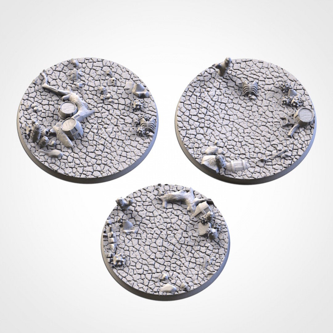 Cracked Desert Round Wargaming Bases | 25mm 32mm 40mm | Txarli Factory