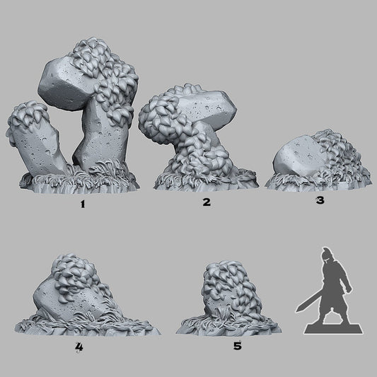 Grassy Rocks | Scenery and terrain | 3D Printed Resin Miniature | Tabletop Role Playing | AoS | D&D | 40K | Pathfinder